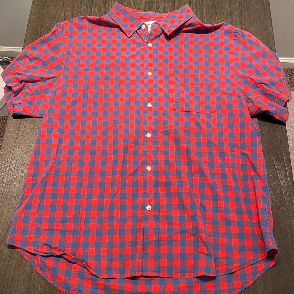 Old Navy Red and Blue Plaid Men's Shirt Slim Fit